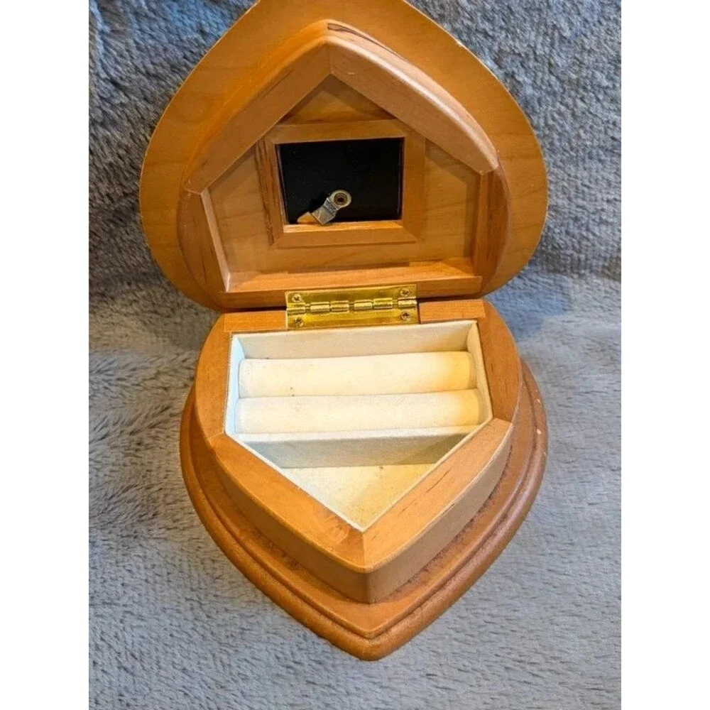 MCM Vintage Wooden Heart Shaped Trinket Jewelry Box Mother Poem Rose Photo Frame